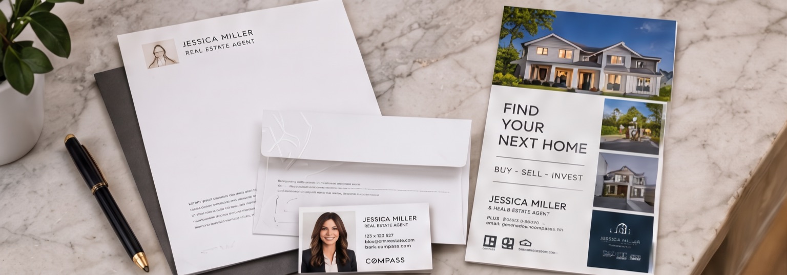 Coordinated real estate stationery, business cards and property marketing concepts
